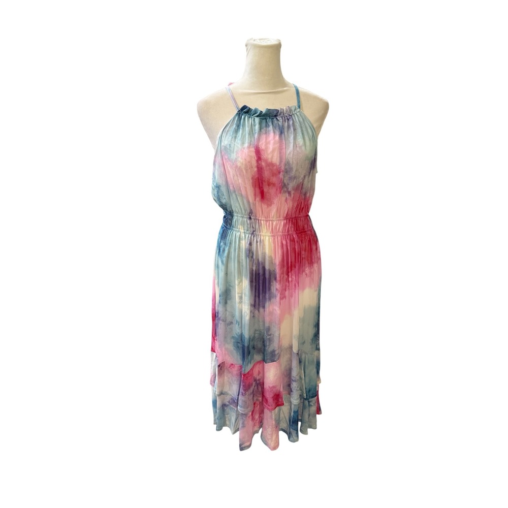 Sage Collective Women Tie Dye Halter Midi Dress ST01W04H Pink Blue Size 8 NWT
